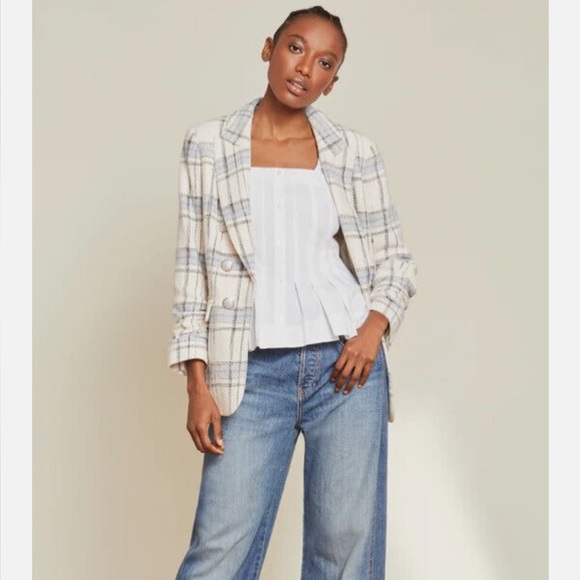 VERONICA BEARD Beacon PLAID Dickey Jacket White Blue Womens Blazer - Picture 3 of 9
